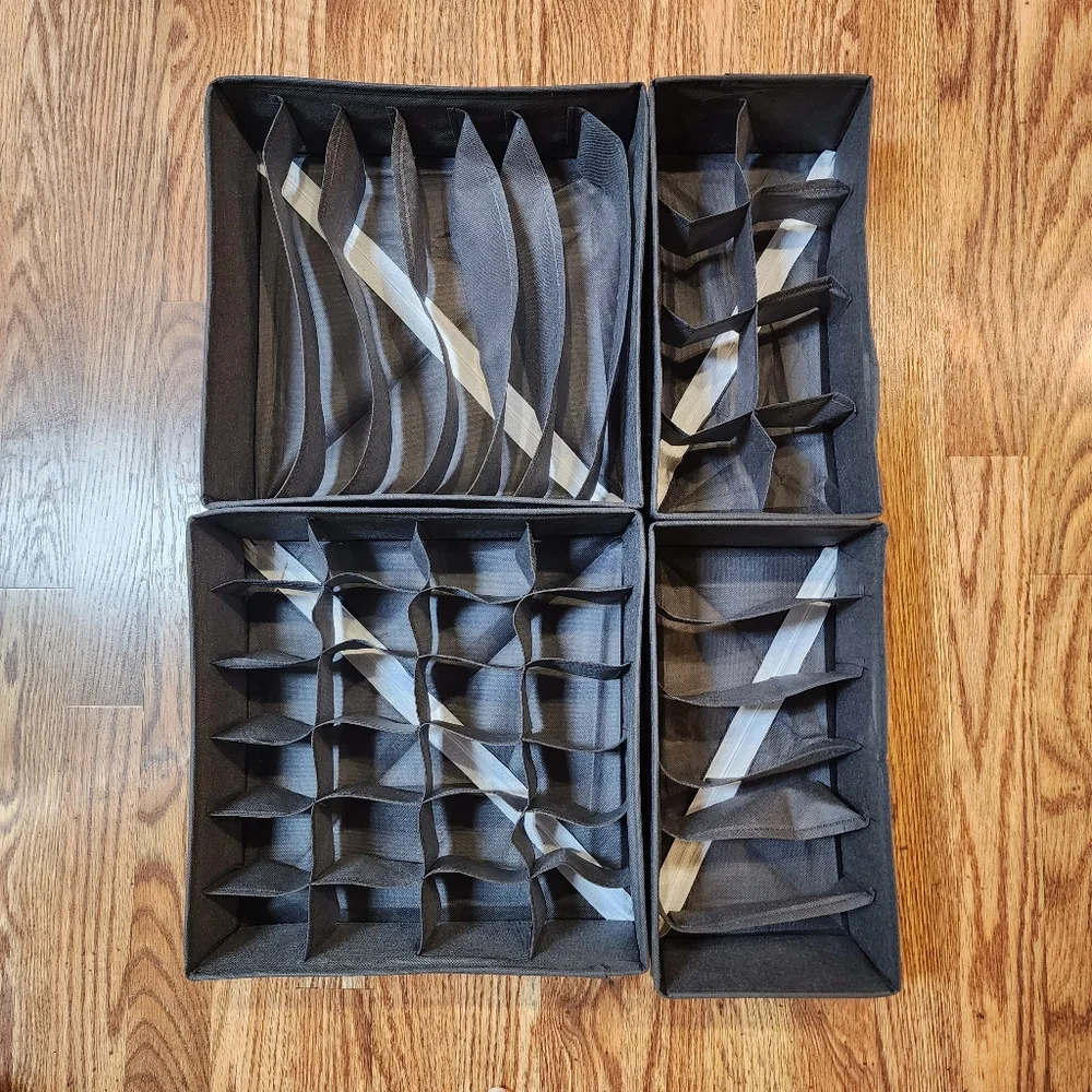 Set of 4 Fabric Drawer Organizers (Foldable) For Underwear and Bras